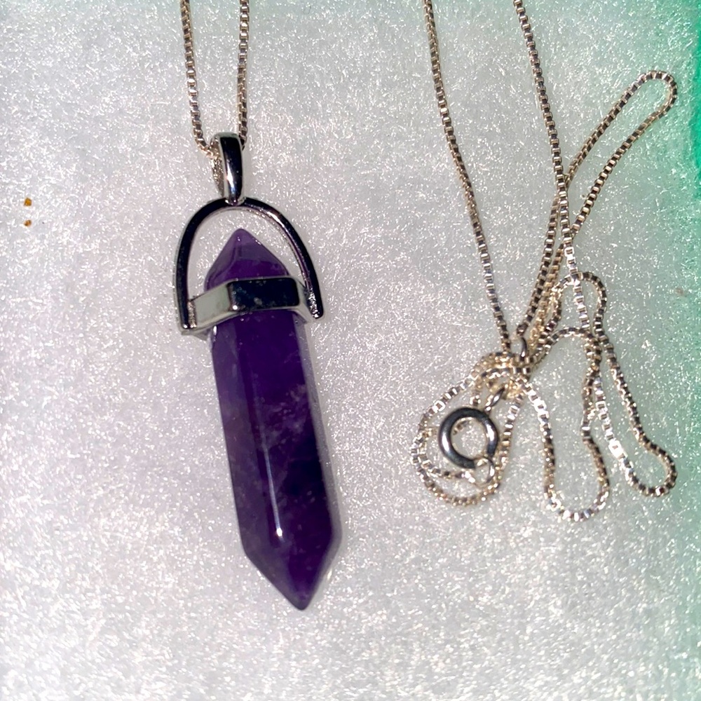 Boho hippie Amethyst Sterling Silver 16” Necklace